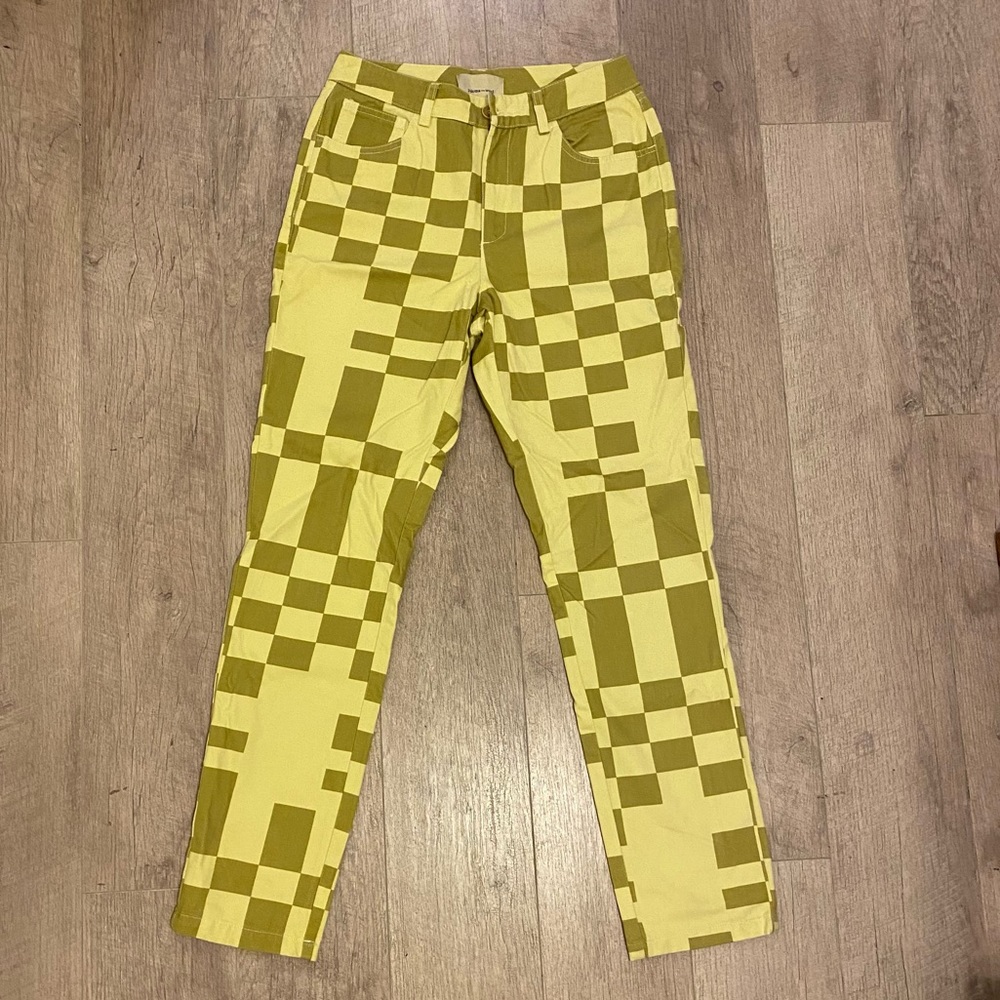 Paloma Wool yellow and green checker Jump pants - Picture 2 of 8